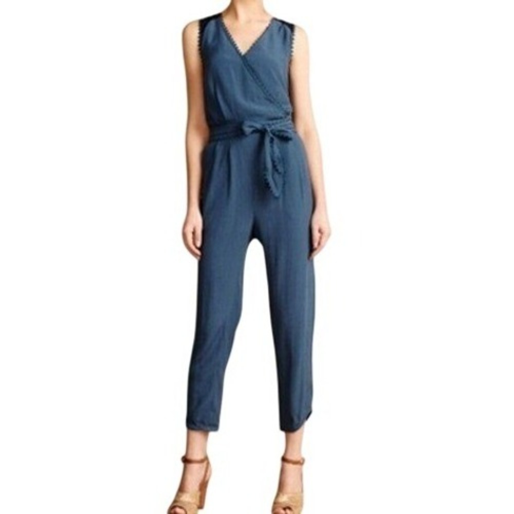 Anthropologie Leifsdottir Jumpsuit Size 4 Blue Lace Back Cropped Boho‎ Resort